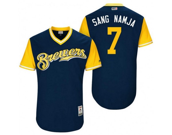Men's Milwaukee Brewers #7 Sang Namja Navy Stitched Jersey Men's Milwaukee Brewers #7 Sang Namja Navy Stitched Jersey